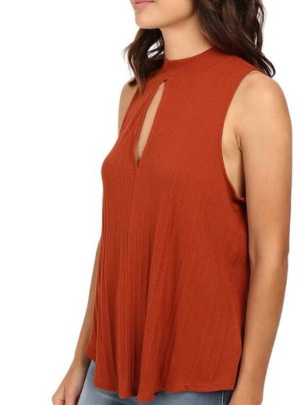We The Free (Free People) Rust Sleeveless Top Keyhole Cutout, XS